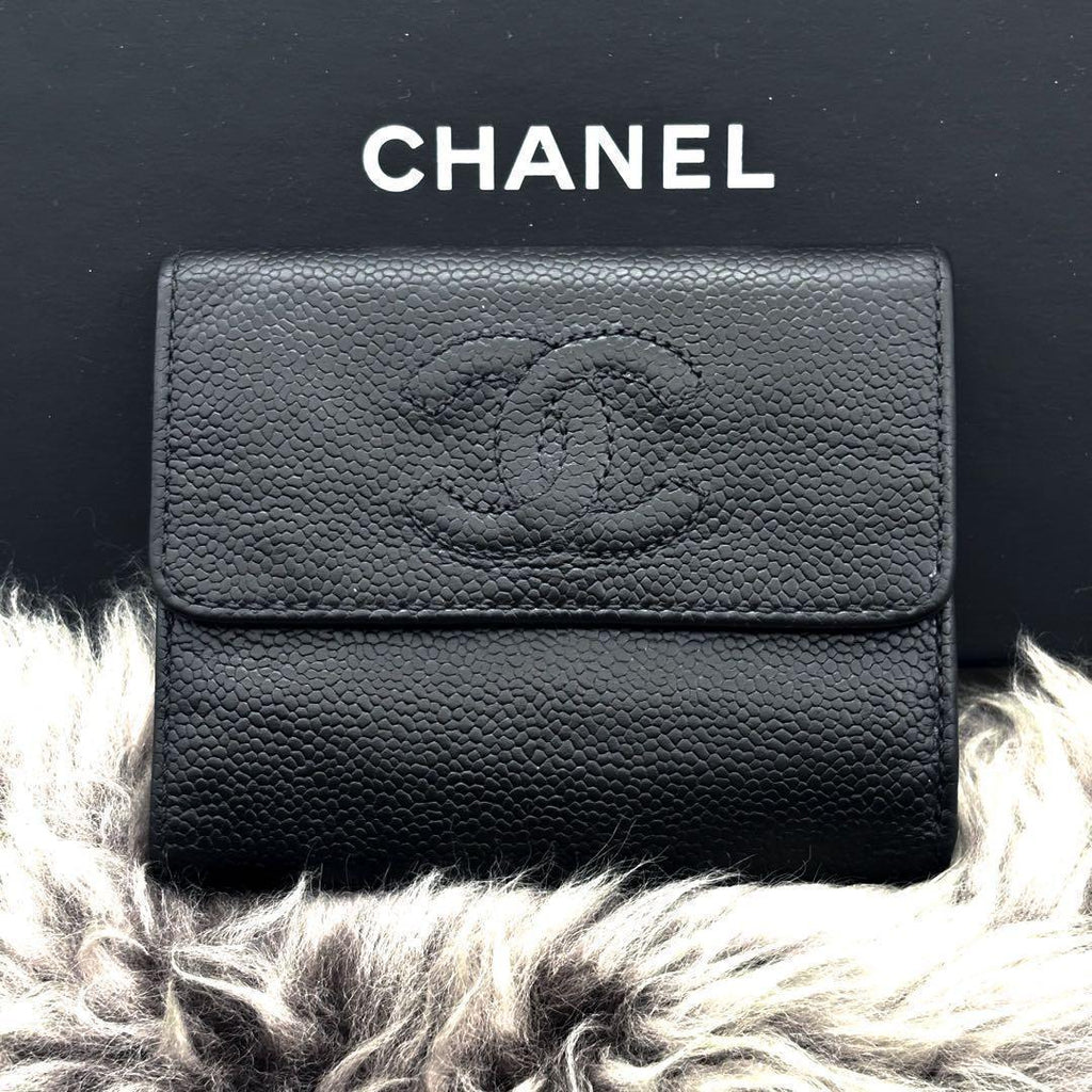 Chanel Wallet Coco Stitch Caviar Trifold Compact