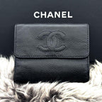 Chanel Wallet Coco Stitch Caviar Trifold Compact