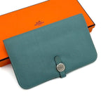 Hermes Dogon GM Duo Bifold Wallet Blue Silver