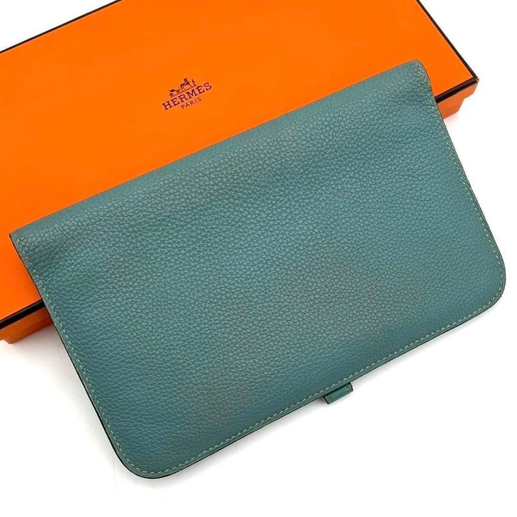 Hermes Dogon GM Duo Bifold Wallet Blue Silver — view 2