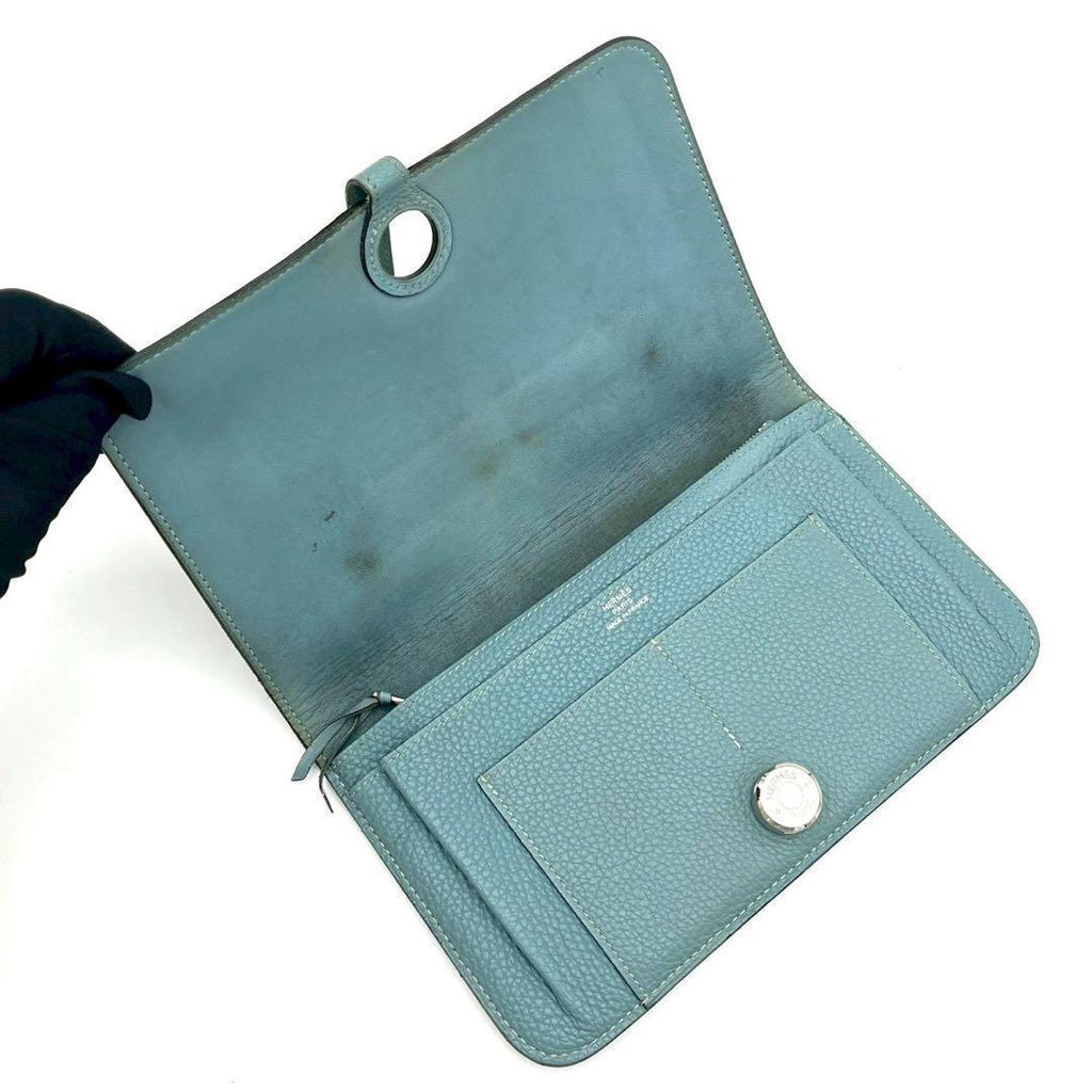 Hermes Dogon GM Duo Bifold Wallet Blue Silver — view 3