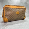 Gucci GG Clutch Brown Beige Logo Leather
