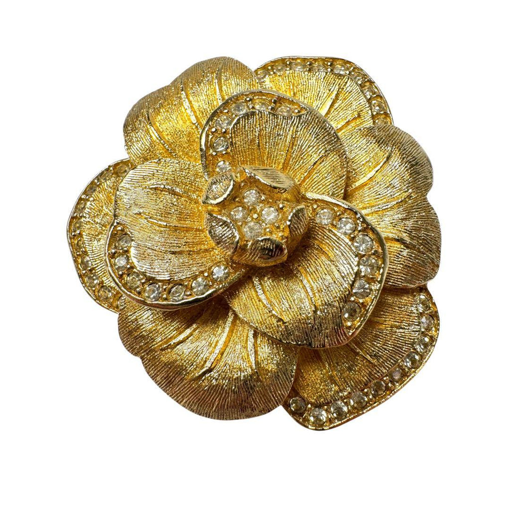 Dior Brooch Flower Camellia Rhinestone Vintage — view 3