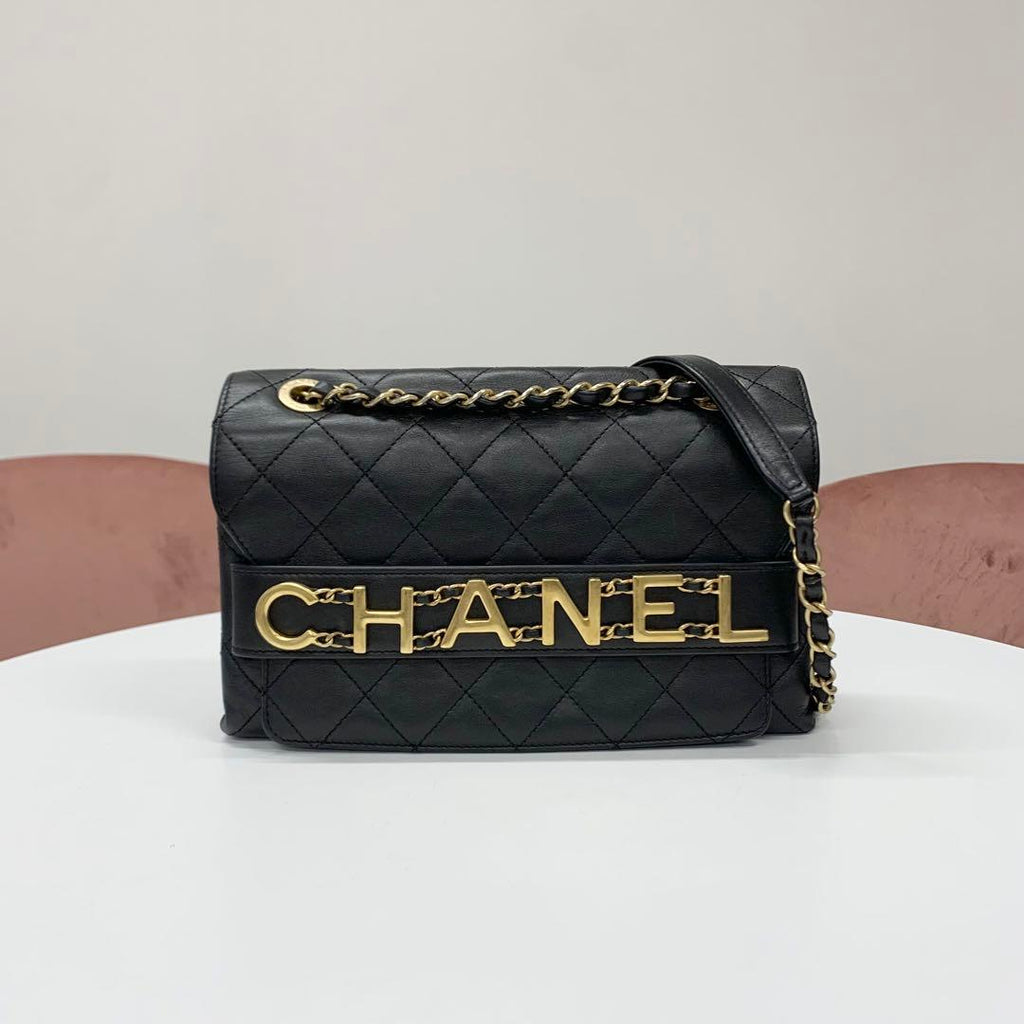 Chanel Quilted Logo Lambskin Double Chain Shoulder