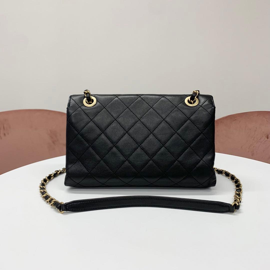 Chanel Quilted Logo Lambskin Double Chain Shoulder — view 3