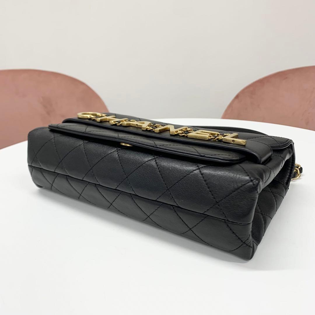 Chanel Quilted Logo Lambskin Double Chain Shoulder — view 4