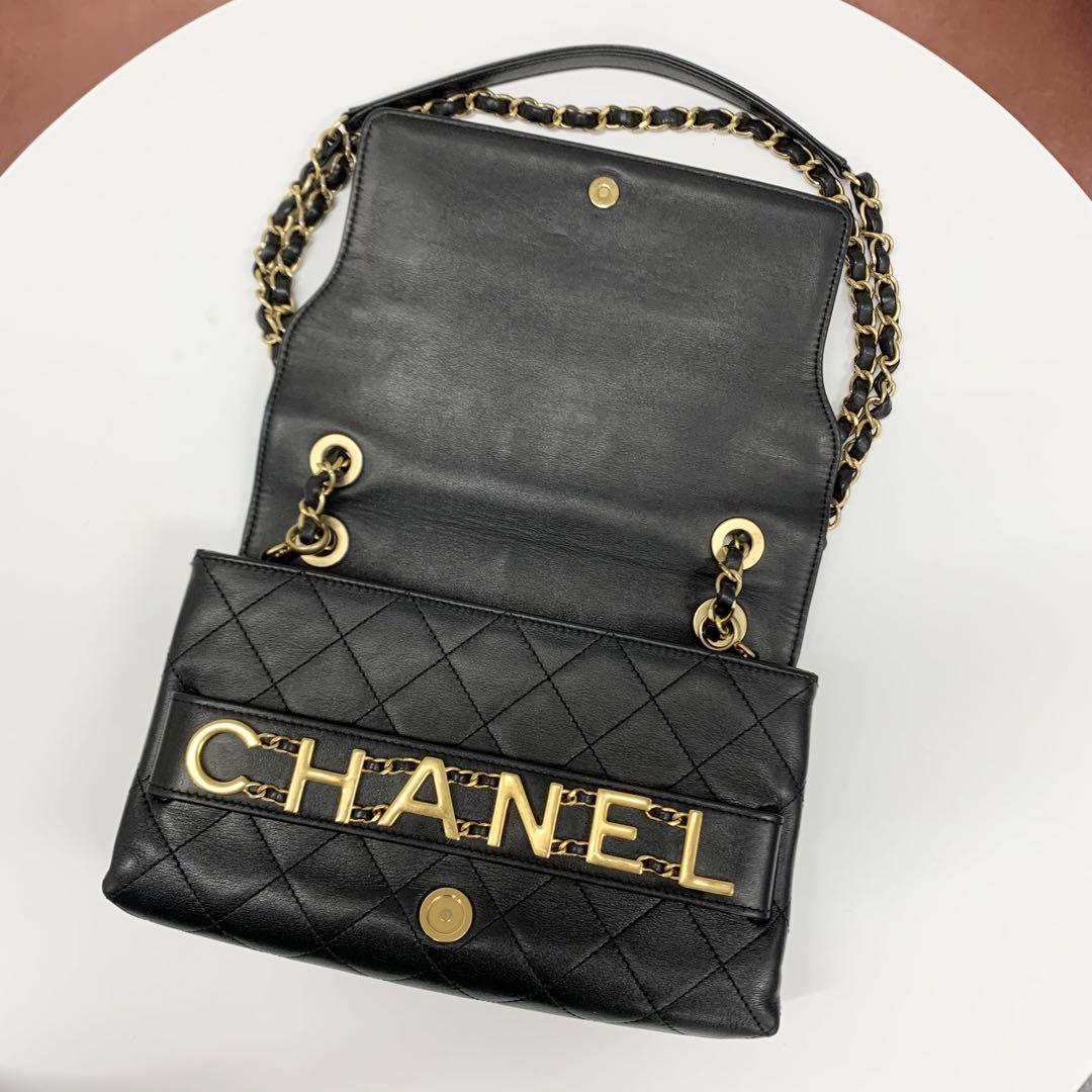 Chanel Quilted Logo Lambskin Double Chain Shoulder — view 6