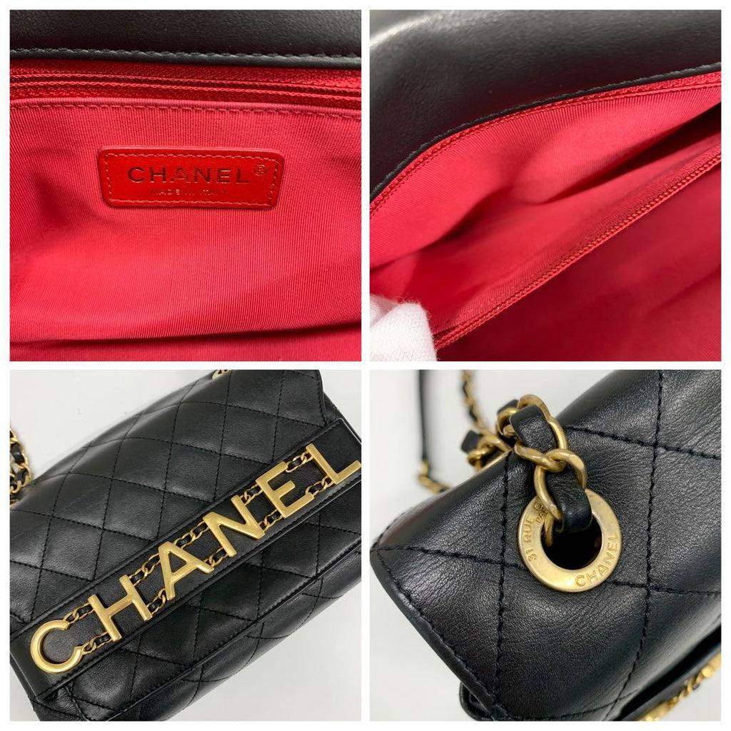 Chanel Quilted Logo Lambskin Double Chain Shoulder — view 9