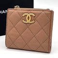 Chanel Quilted CC Logo Bifold Wallet Beige Caviar Leather