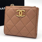 Chanel Quilted CC Logo Bifold Wallet Beige Caviar Leather
