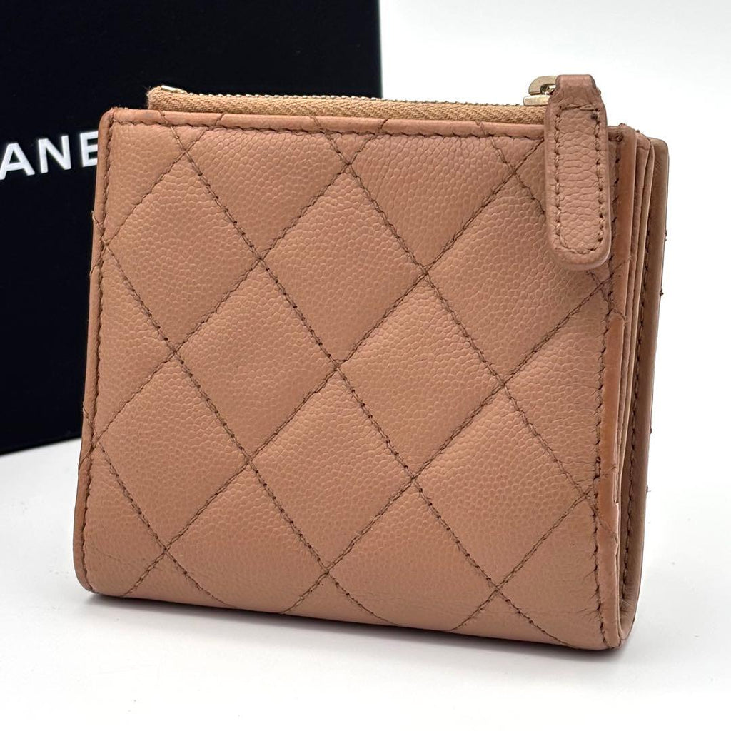 Chanel Quilted CC Logo Bifold Wallet Beige Caviar Leather — view 2