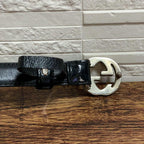 Gucci GG Interlocking Buckle Leather Belt Silver Black — view 8
