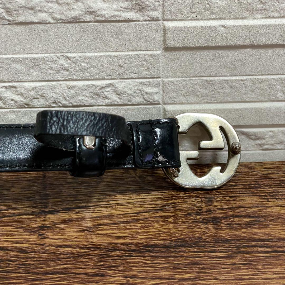 Gucci GG Interlocking Buckle Leather Belt Silver Black — view 8