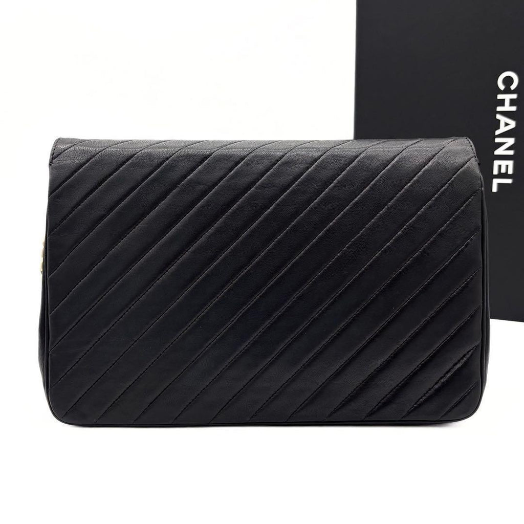 Chanel Bias Stitch Quilted Lambskin Shoulder Bag Black — view 2