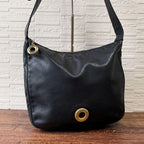Celine Leather Circle Logo Shoulder Bag Black