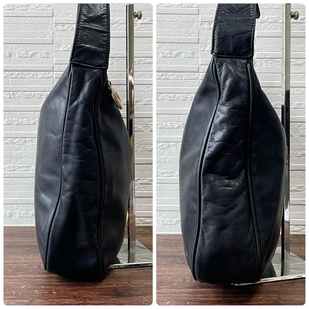 Celine Leather Circle Logo Shoulder Bag Black — view 4