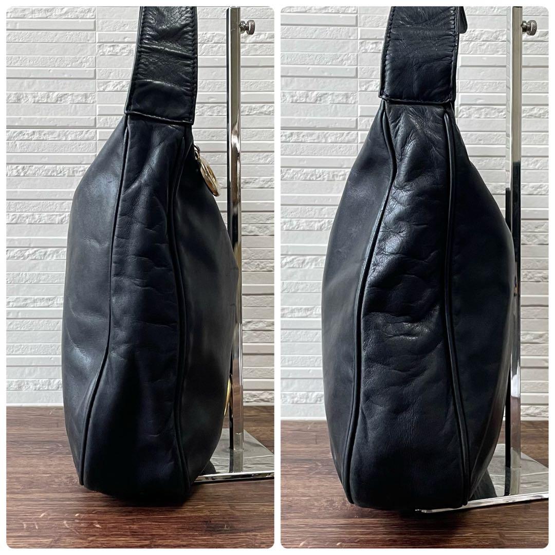 Celine Leather Circle Logo Shoulder Bag Black — view 4