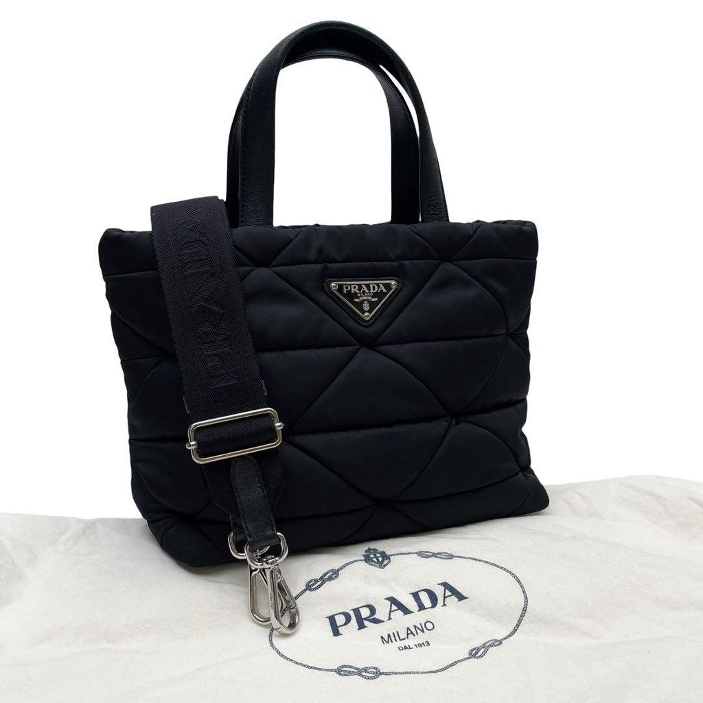 Prada Nylon Leather Quilted Shoulder Bag Black