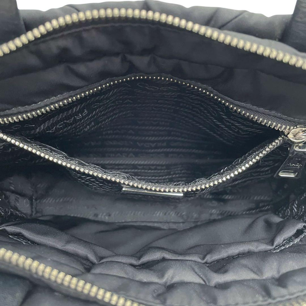 Prada Nylon Leather Quilted Shoulder Bag Black — view 8