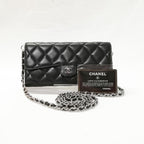 Chanel Lambskin Quilted Wallet Black Silver