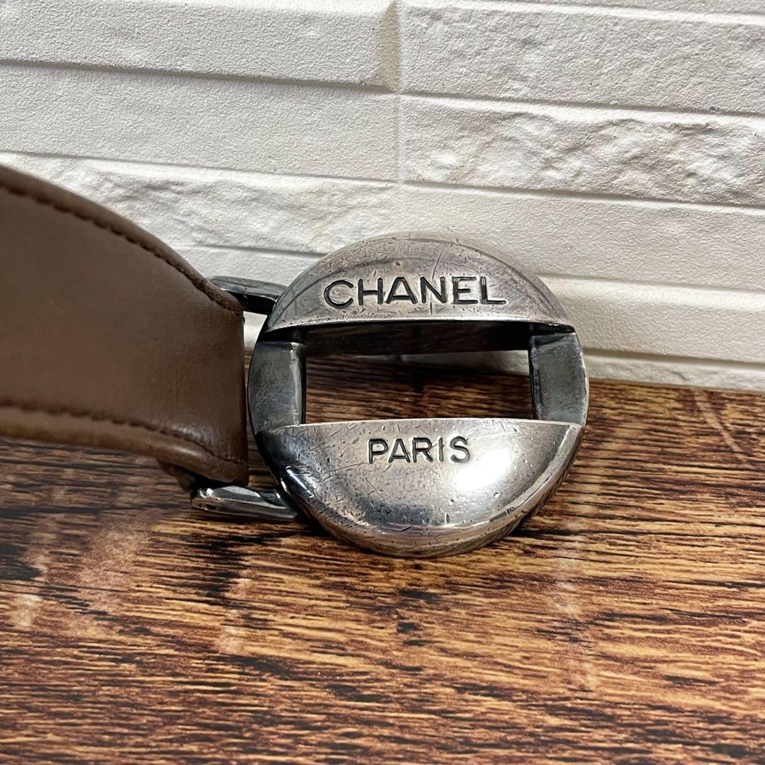 Chanel Leather Silver Buckle Belt Brown — view 7