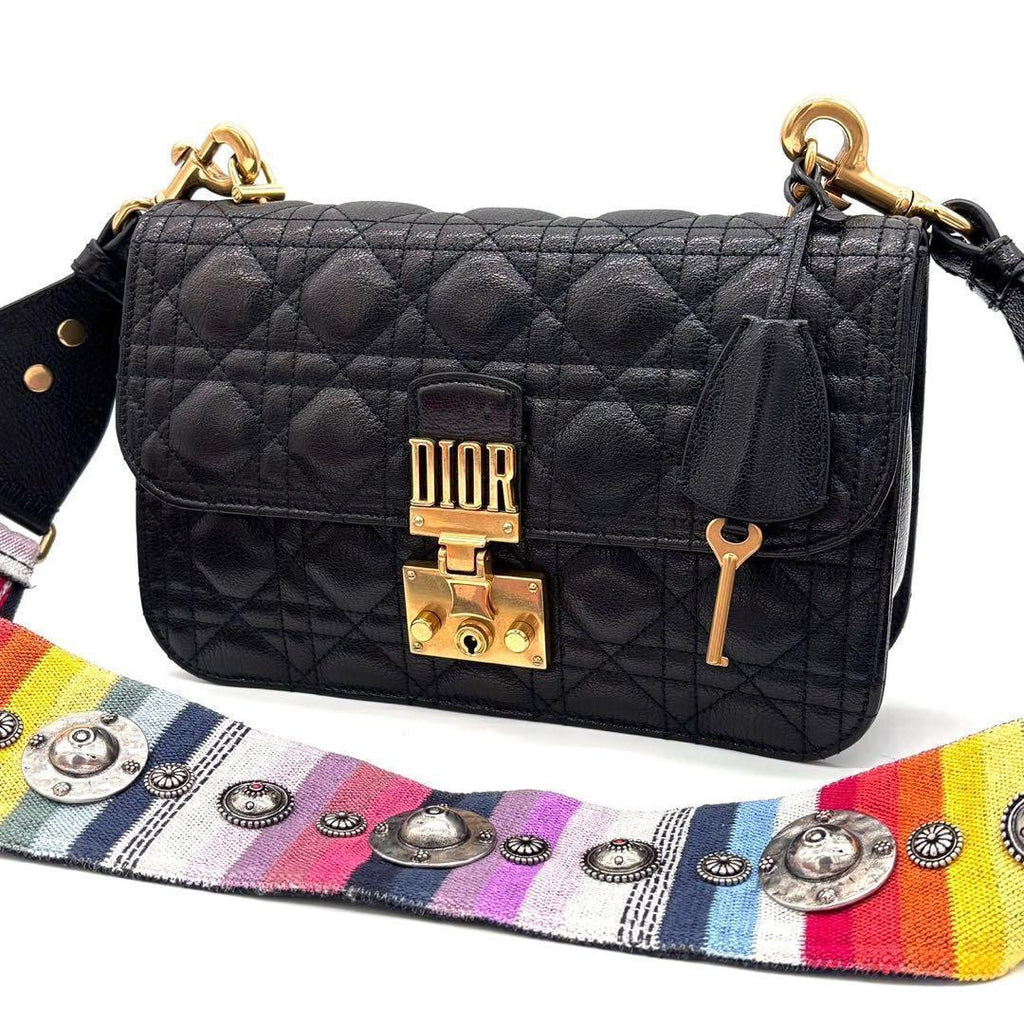 Dior Cannage Shoulder Bag Black Leather