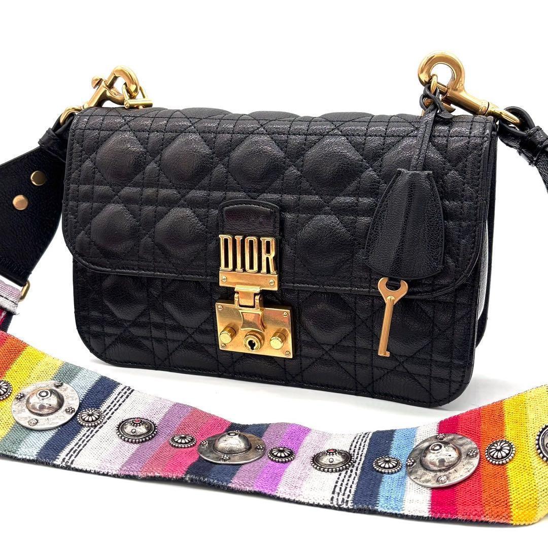 Dior Cannage Shoulder Bag Black Leather