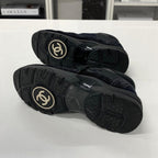 Chanel CC Logo Leather Fabric Suede Sneakers Black — view 7
