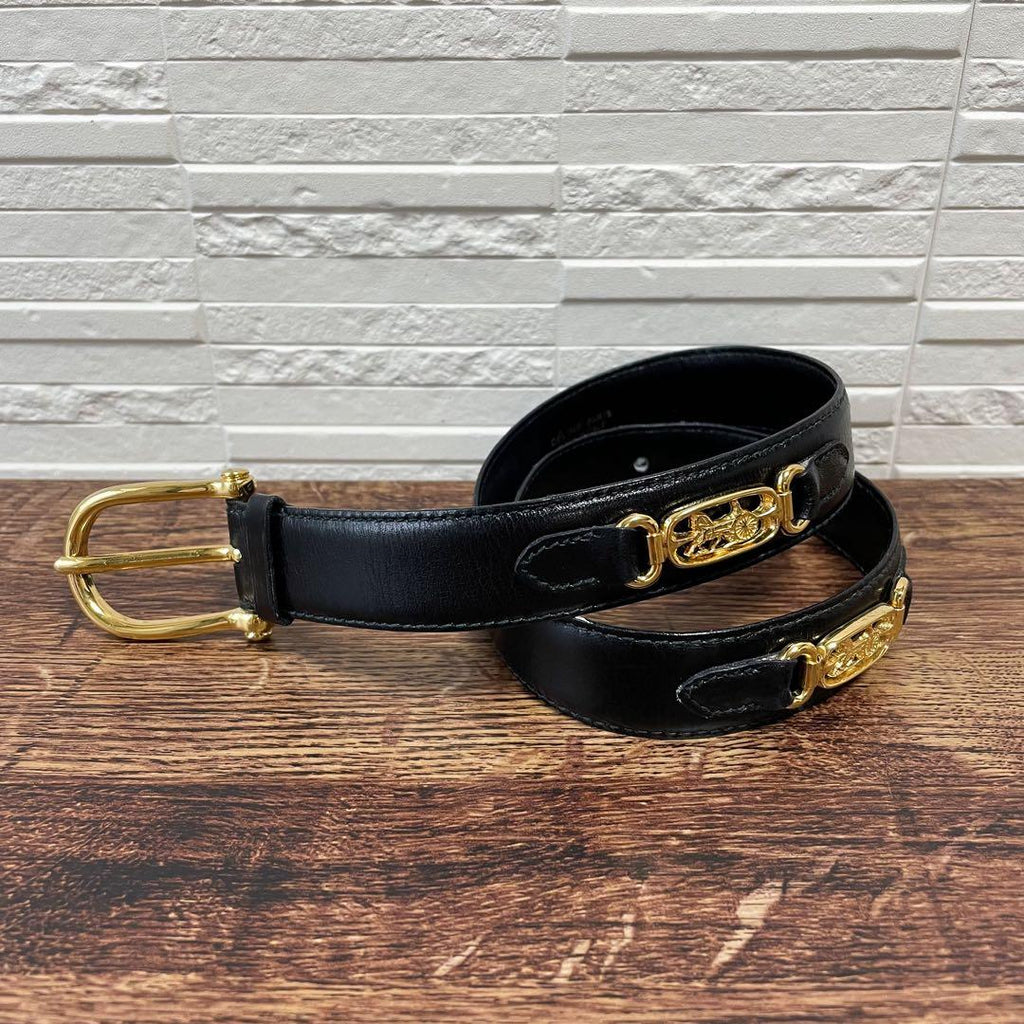 Celine Leather Carriage Logo Gold Belt Black — view 2