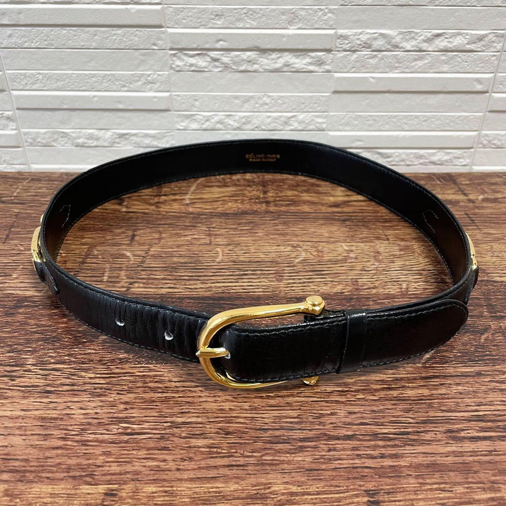Celine Leather Carriage Logo Gold Belt Black — view 5