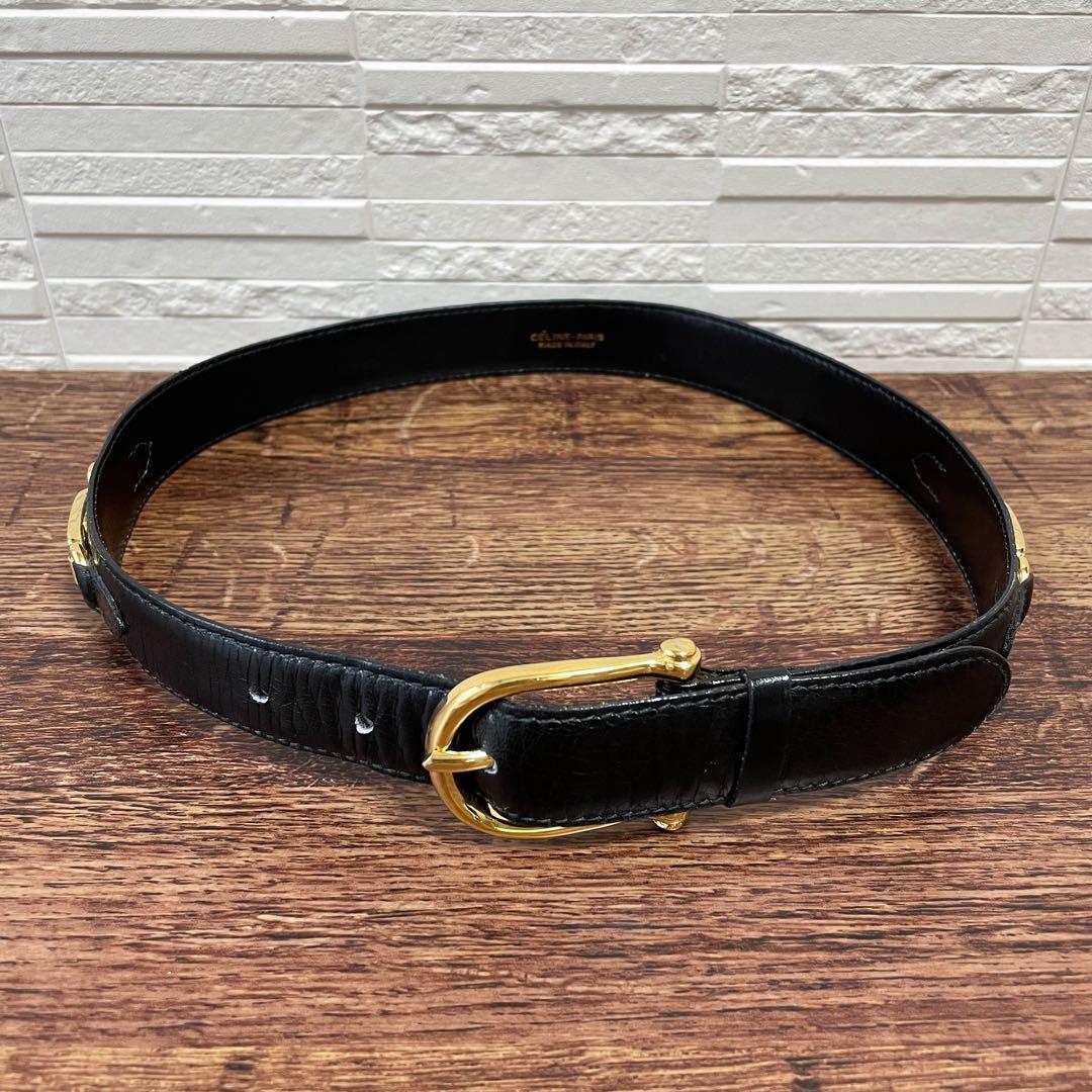 Celine Leather Carriage Logo Gold Belt Black — view 5