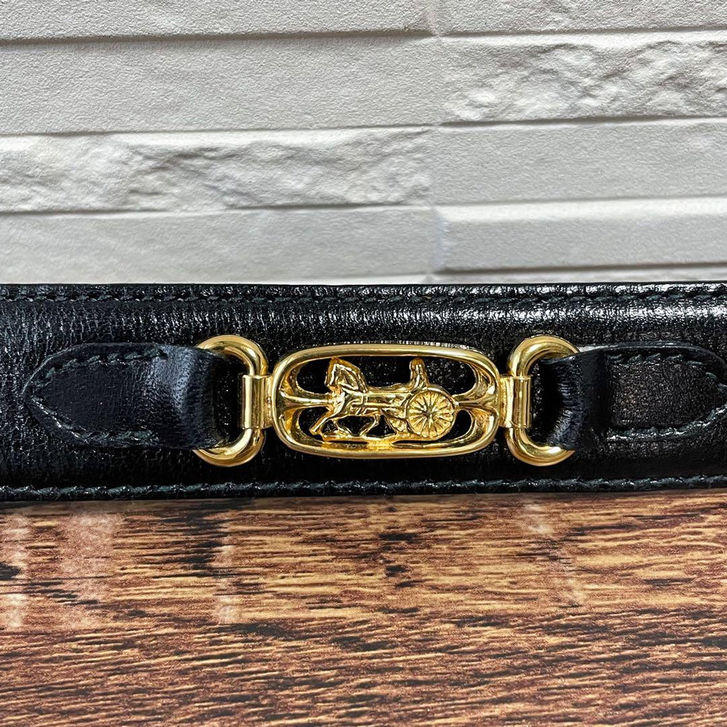 Celine Leather Carriage Logo Gold Belt Black — view 8