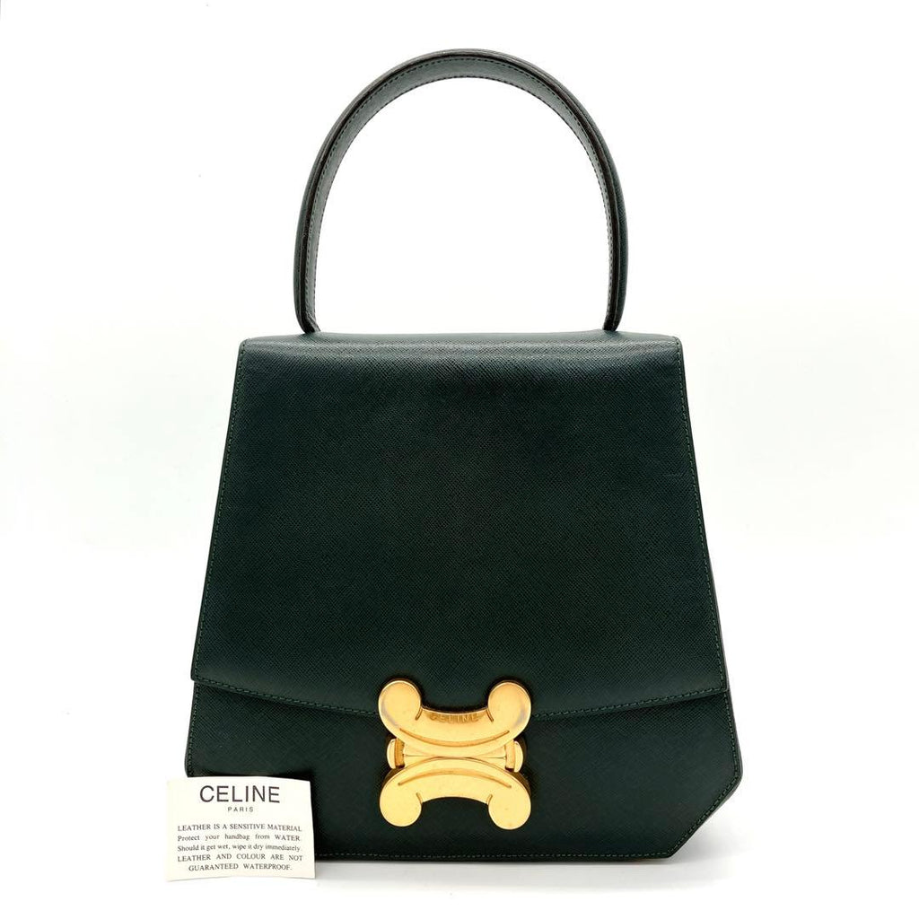 Celine Handbag Triomphe Top Handle Leather Dark Green