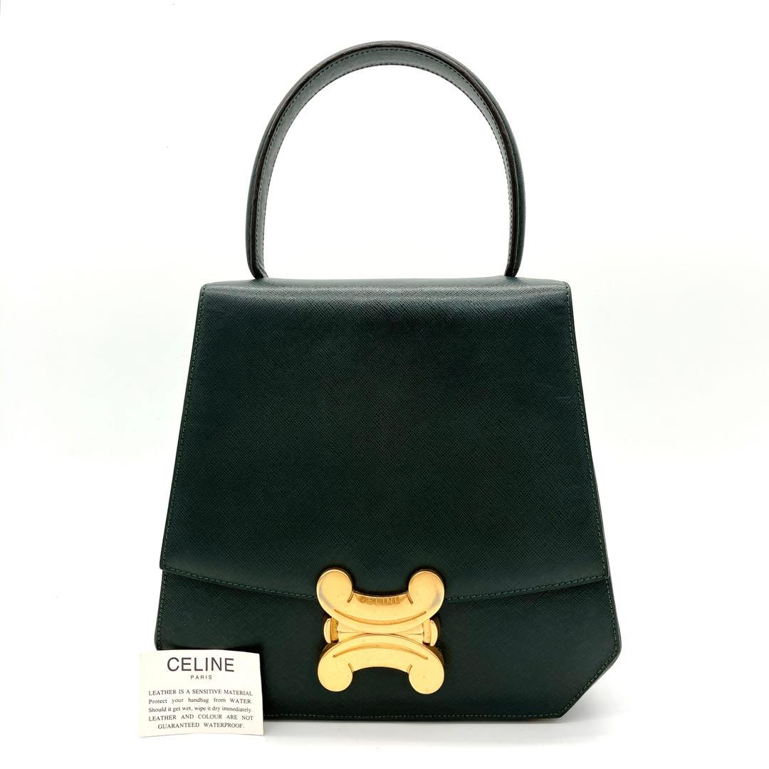 Celine Handbag Triomphe Top Handle Leather Dark Green