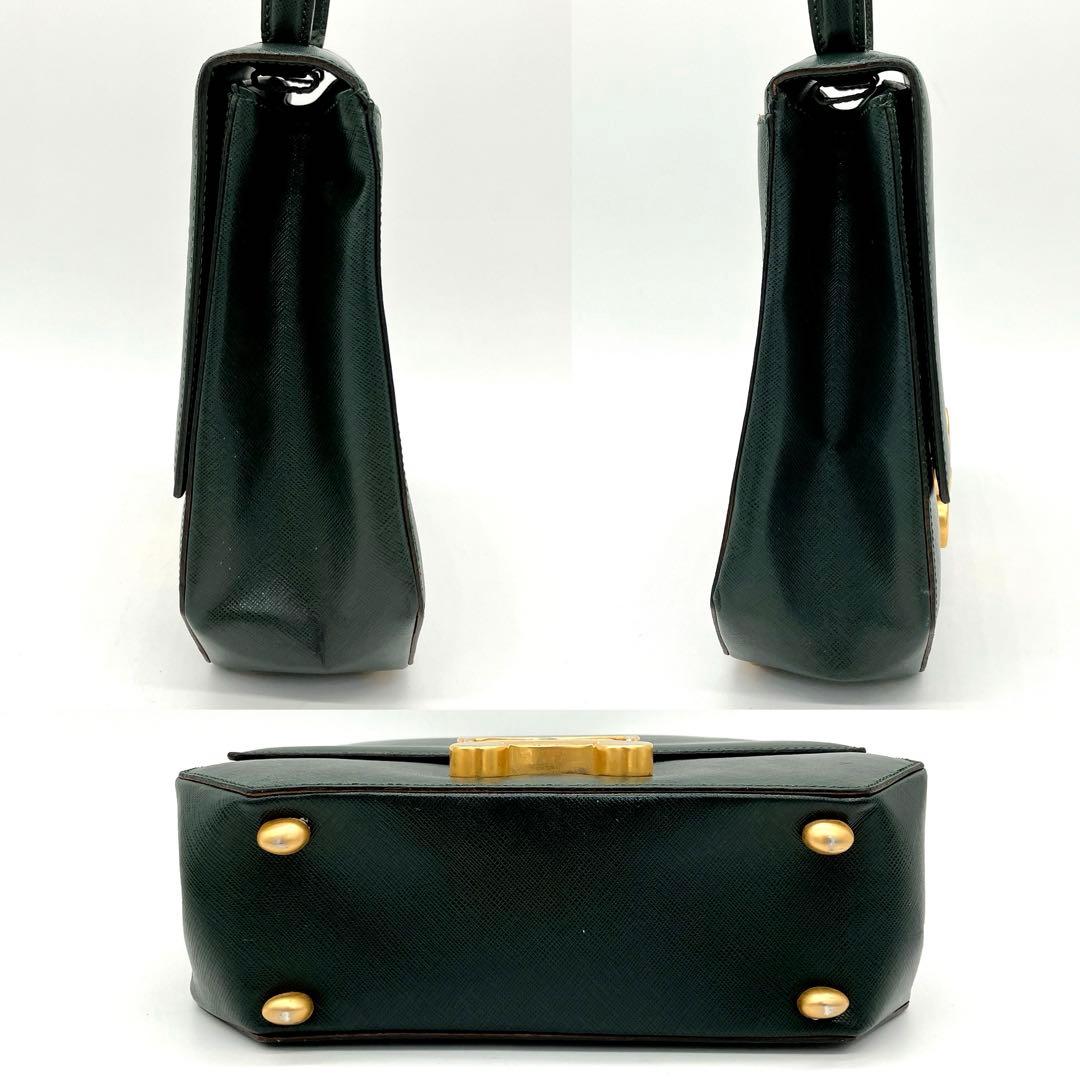 Celine Handbag Triomphe Top Handle Leather Dark Green — view 4