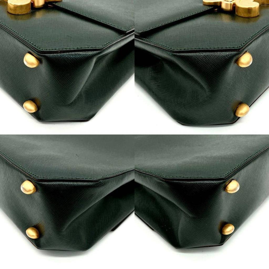 Celine Handbag Triomphe Top Handle Leather Dark Green — view 5