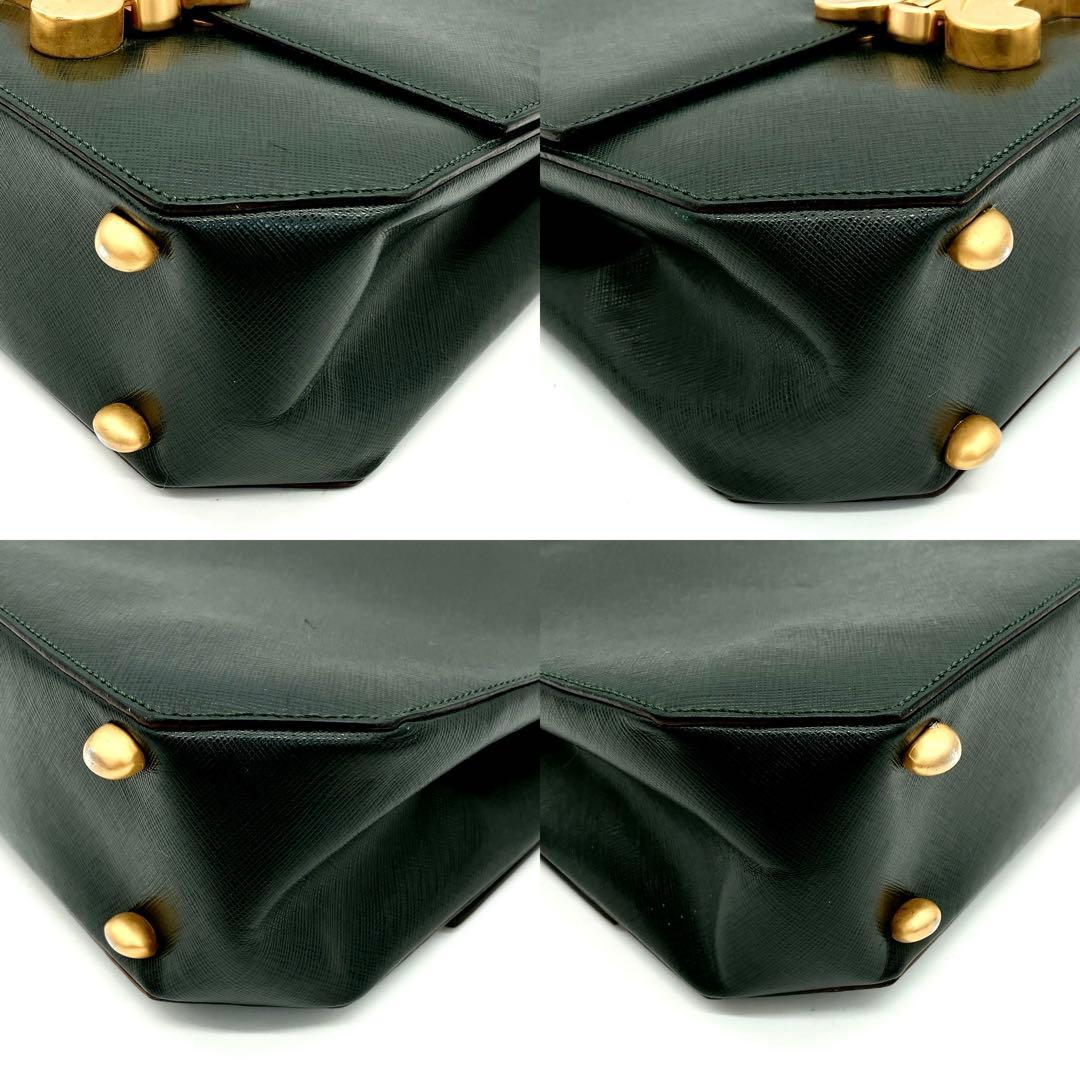 Celine Handbag Triomphe Top Handle Leather Dark Green — view 5