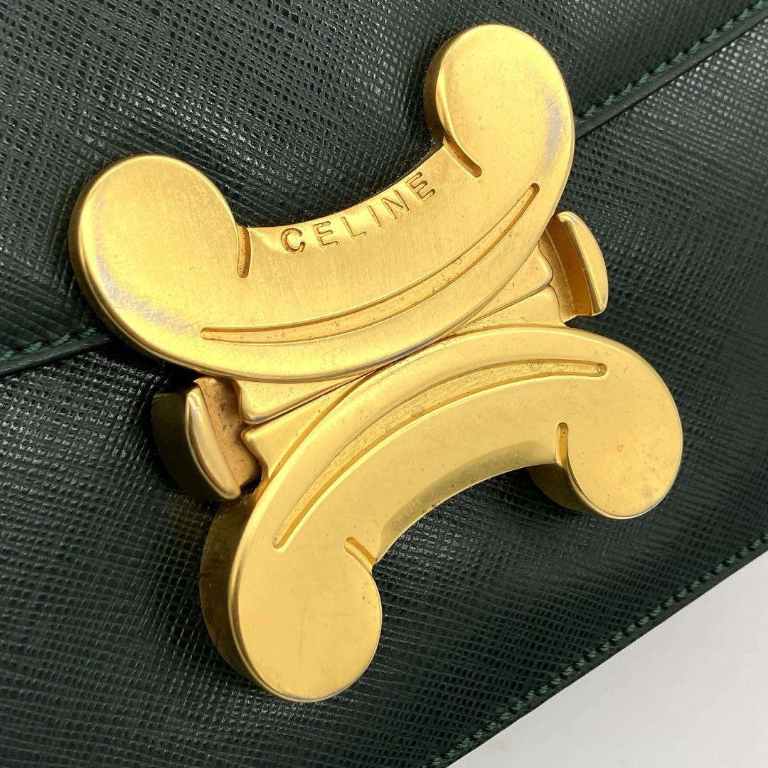 Celine Handbag Triomphe Top Handle Leather Dark Green — view 8