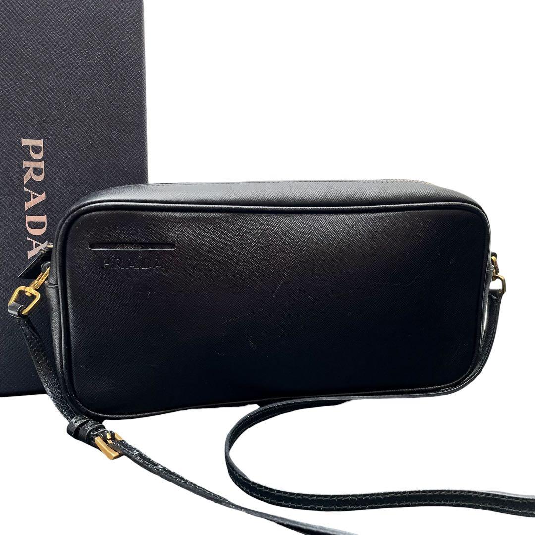 Prada Logo Saffiano Leather Shoulder Bag Black