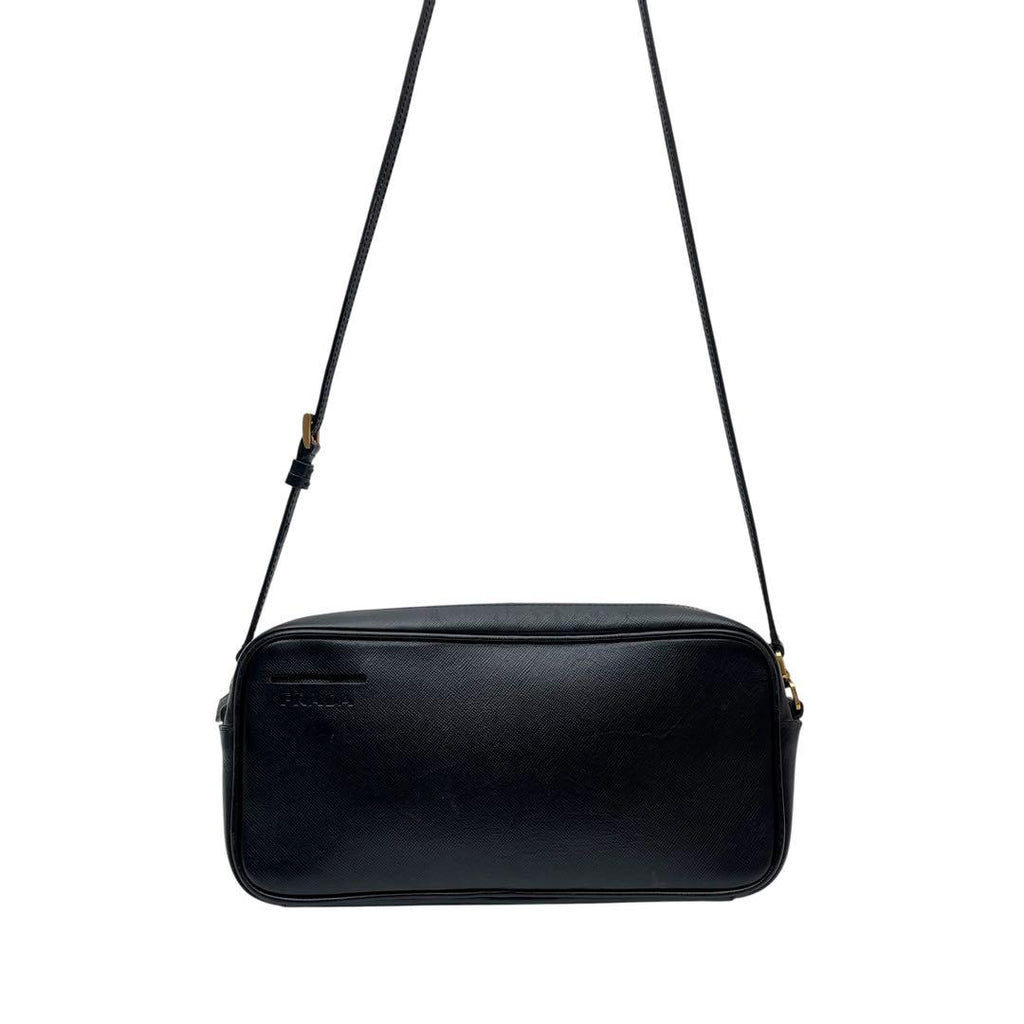 Prada Logo Saffiano Leather Shoulder Bag Black — view 3