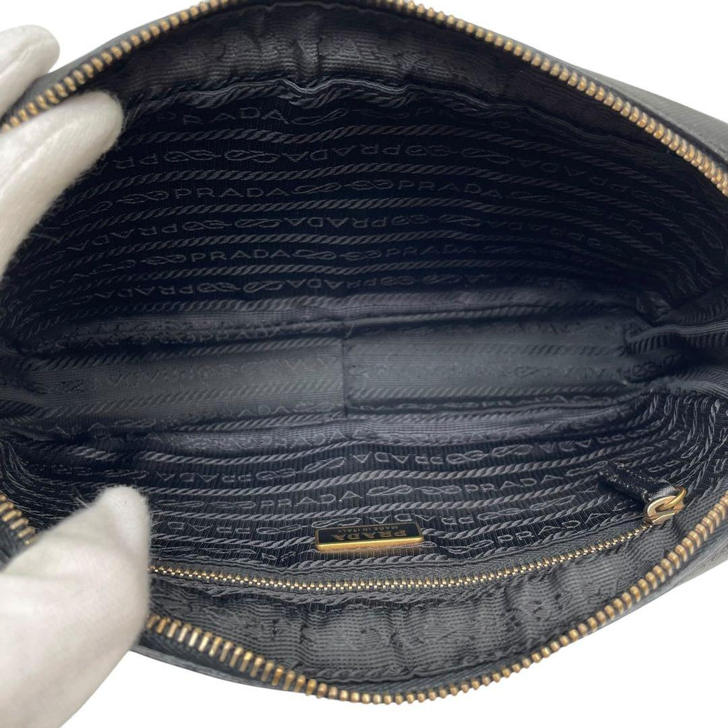 Prada Logo Saffiano Leather Shoulder Bag Black — view 8