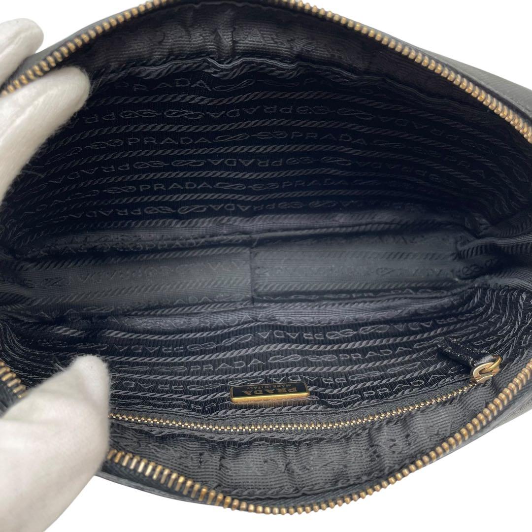 Prada Logo Saffiano Leather Shoulder Bag Black — view 8