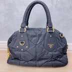 Prada Quilted 2-Way Handbag Black Logo Tessuto — view 2