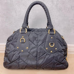 Prada Quilted 2-Way Handbag Black Logo Tessuto — view 3
