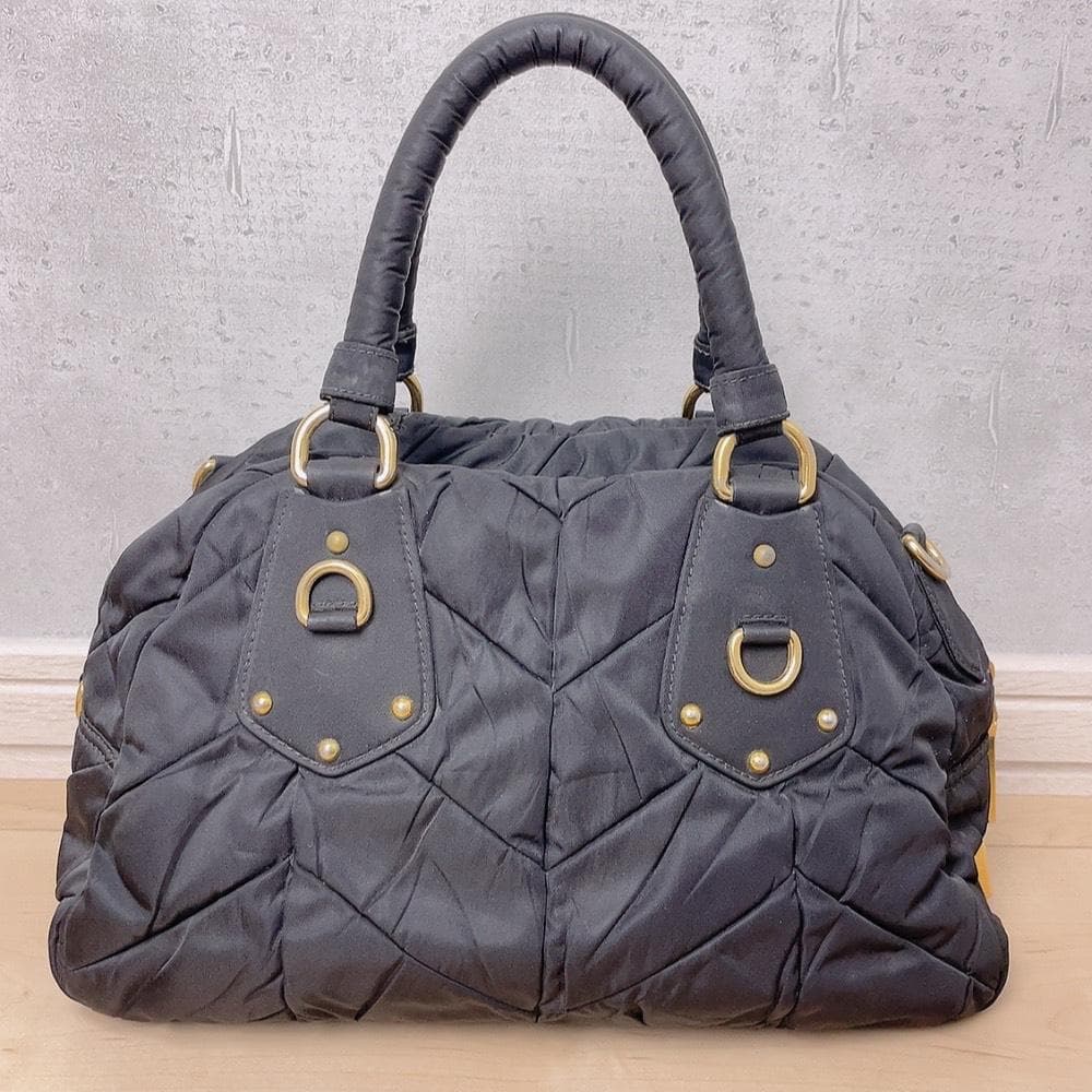 Prada Quilted 2-Way Handbag Black Logo Tessuto — view 3