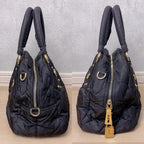 Prada Quilted 2-Way Handbag Black Logo Tessuto — view 4