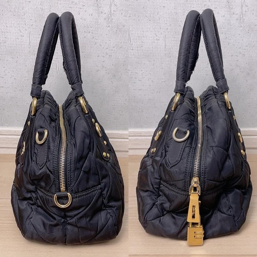 Prada Quilted 2-Way Handbag Black Logo Tessuto — view 4