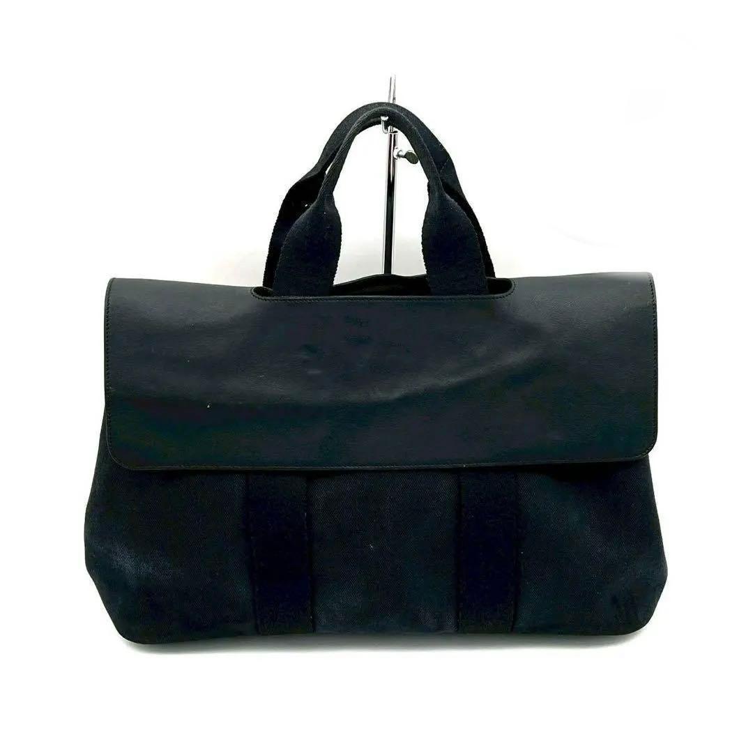 Hermes Valparaiso MM Canvas Leather Black Handbag