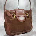 Gucci Shoulder Bag Horsebit Suede Brown Leather