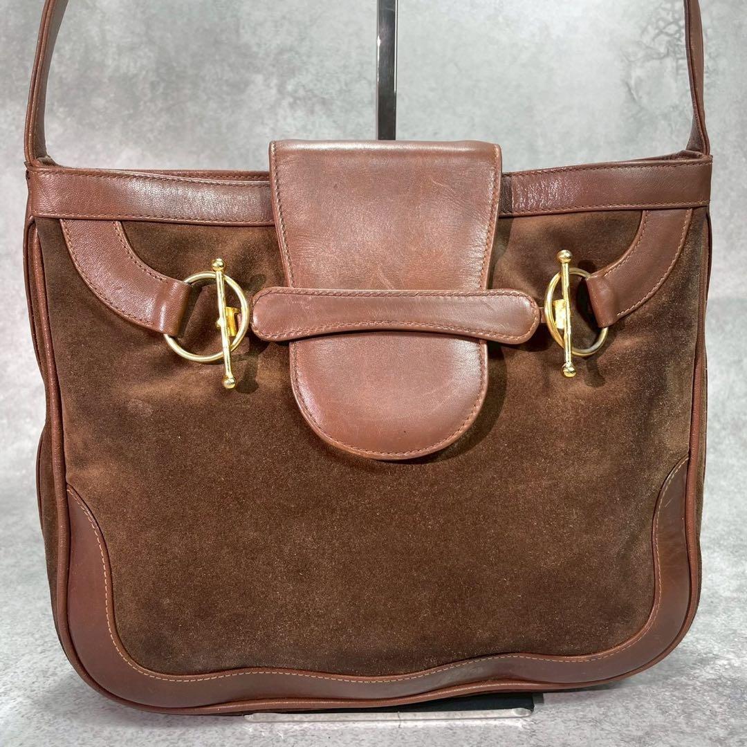 Gucci Shoulder Bag Horsebit Suede Brown Leather — view 2